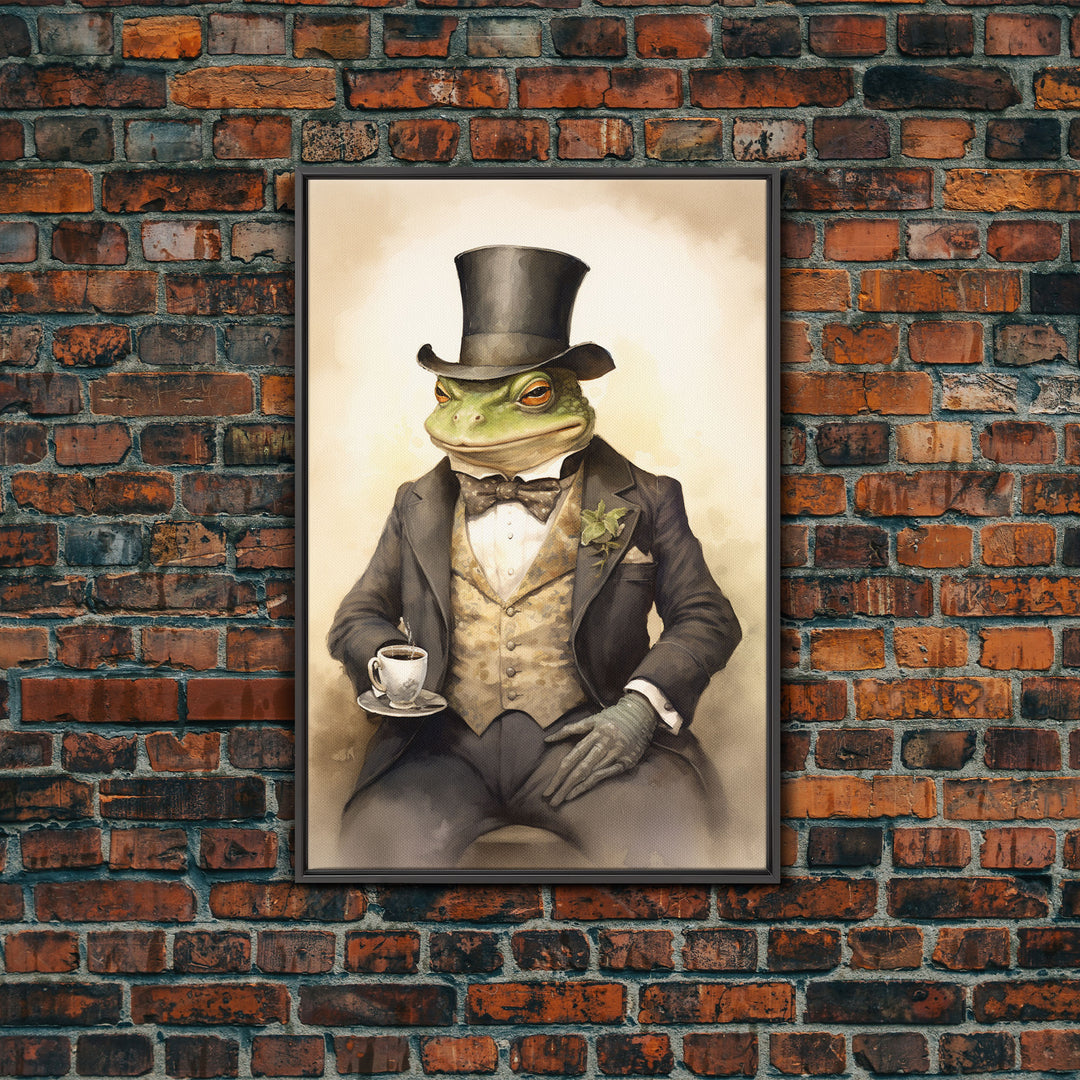 Le Business Toad, Victorian Toad Portrait, Vintage Style Animal Print Wall Art, Framed Canvas or Poster, Familiar Painting, Witchcraft Art