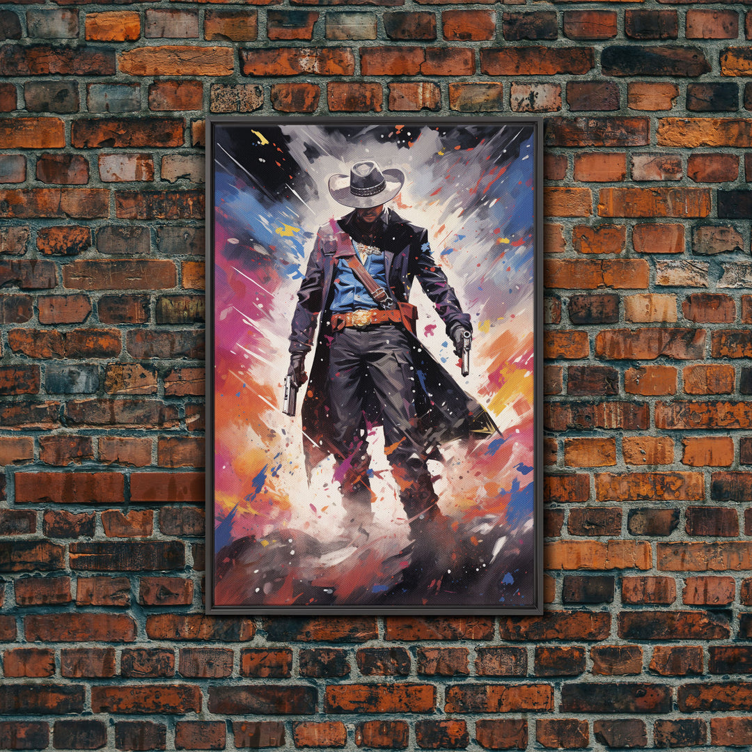 Cosmic Cyberpunk Cowboy Graffiti Art, Framed Canvas Print #4954