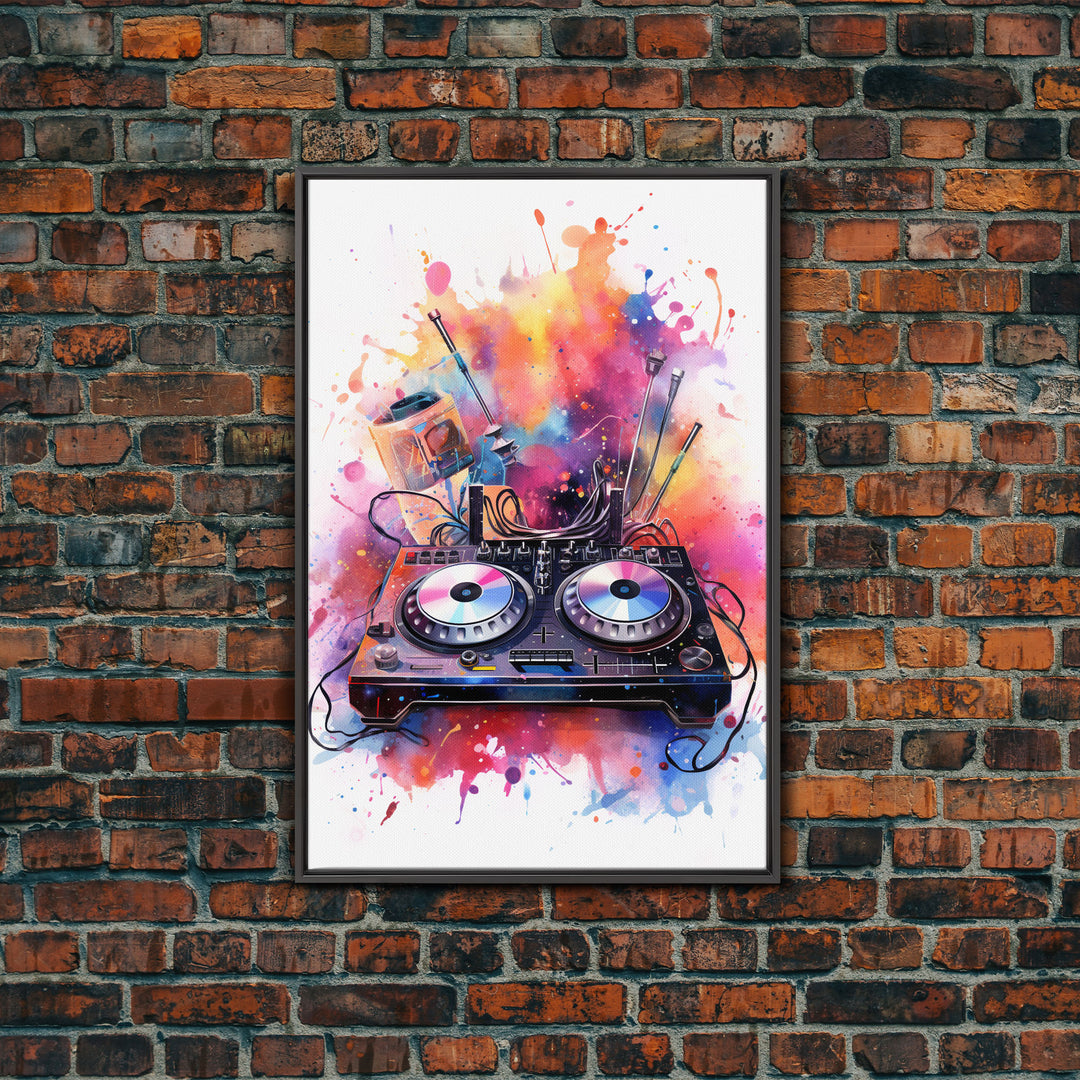 Two Turn Tables, DJ Art, Disc Jockey Decor, Music Studio Decor, Framed Canvas Print