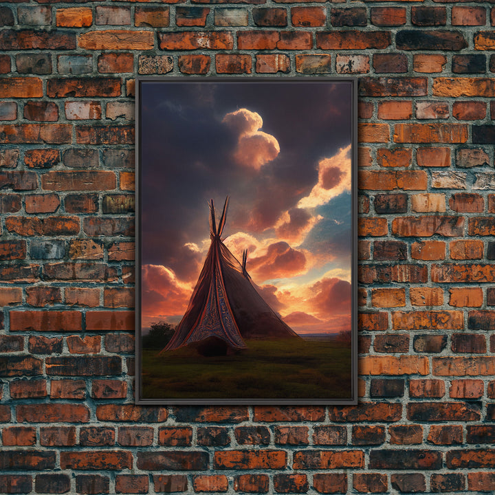 Native American Tipi Wall Art, Canvas Print, Early American Style Wall Decor