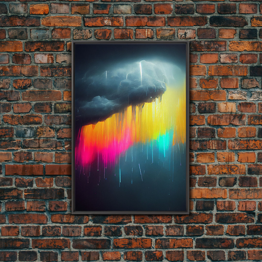 Rainbow In A Rain Cloud, Abstract Art Canvas Print, Lightning, Rain, Stormy Rainbow, Cool Wall Art, Colorful Wall Decor, Neon Rain Cloud