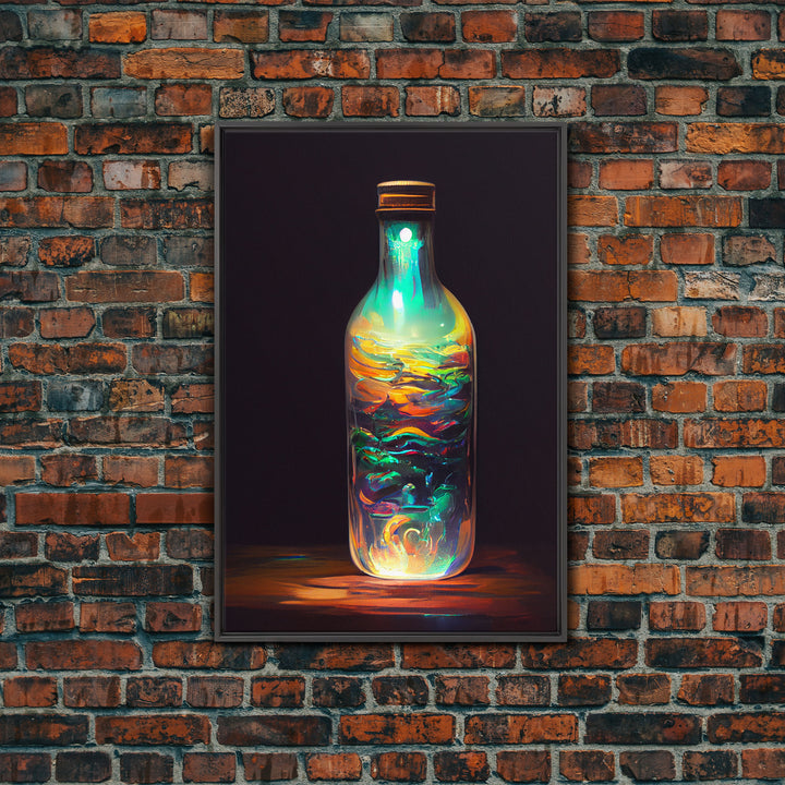 Miniature world in a bottle poster print, high fantasy wall art, magical wall art