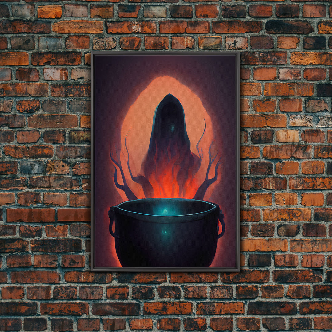 Spooky Witch's Cauldron Canvas Print, Halloween wall art, spooky home decor, creepy Halloween art, Cursed art