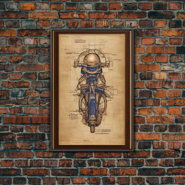 Da Vinci style steampunk motorcycle diagram, canvas print, man cave wall art, motorcycle art