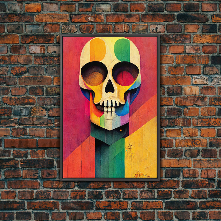 Cool Skull art, canvas print, sugar skull wall decor, skeleton face painting, abstract art deco style Halloween art