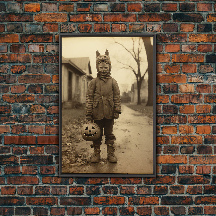 Trick Or Treater, Cool Halloween Art, Framed Canvas Print, Photography Print, Halloween Canvas Art, 1800s Halloween Art