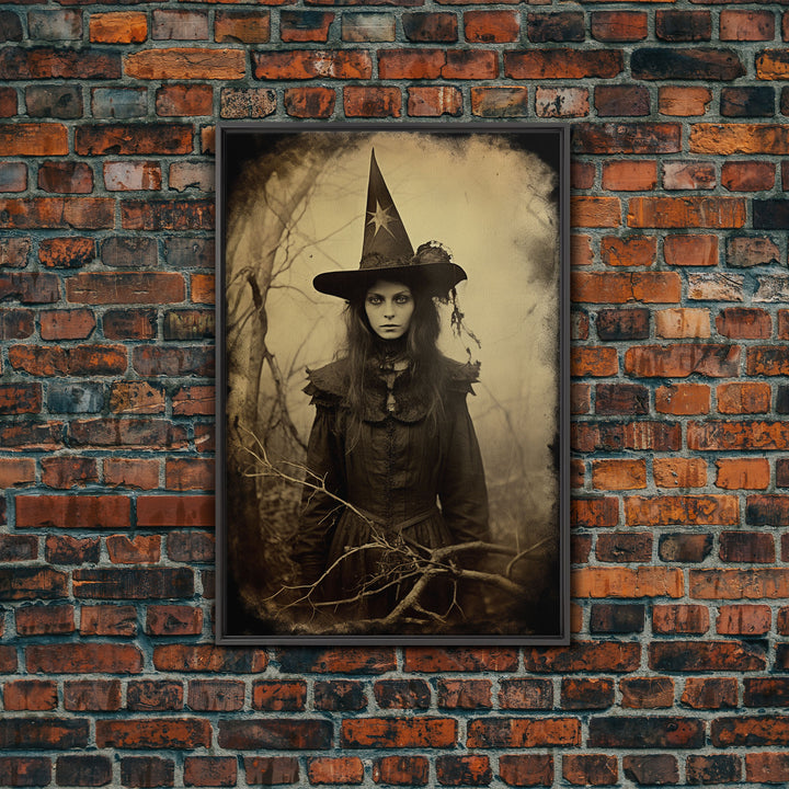 Witchy Art, Portrait of a Victorian Witch, Daguerreotype, Framed Canvas Print, Halloween Wall Art, Halloween Canvas, Fall Decor