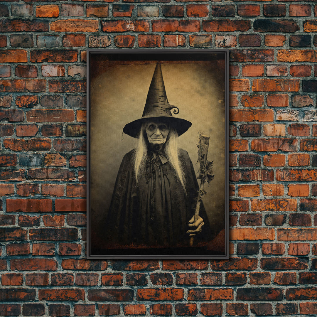 The Old Witch Portrait, Witchy Art, Portrait of a Victorian Witch, Daguerreotype, Framed Canvas Print, Halloween Wall Art, Halloween Canvas