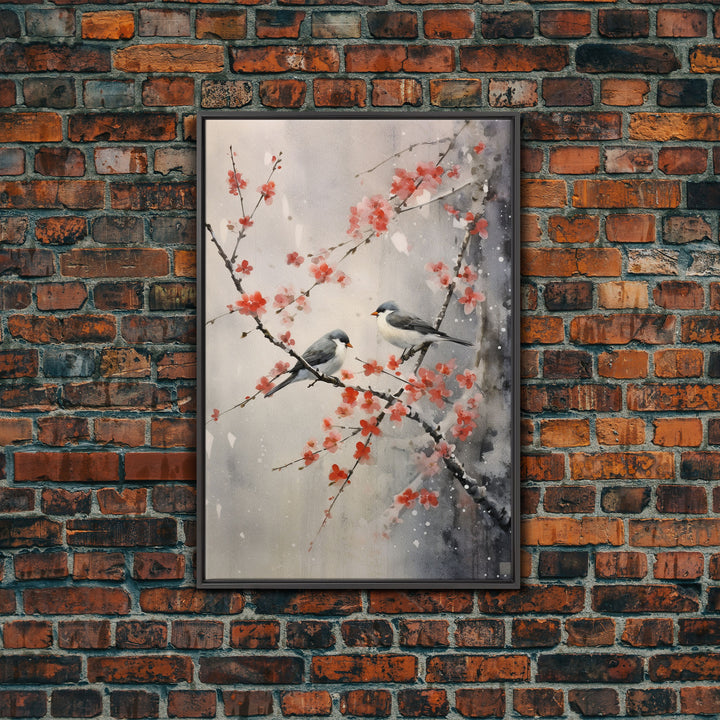 Cherry Blossom Tree, Japanese Wall Print, Bird Wall Art,  Asian Art, Canvas Print, Wall Art, Vertical Print, Country Home Decor, Office Art