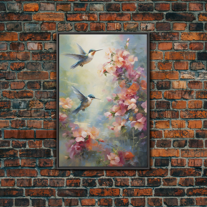 Hummingbirds Wall Art, Flowers Wall Print, Spring Art, Canvas Print, Wall Art, Vertical Art, Botanical Art Print, Gift For Women, Home Decor