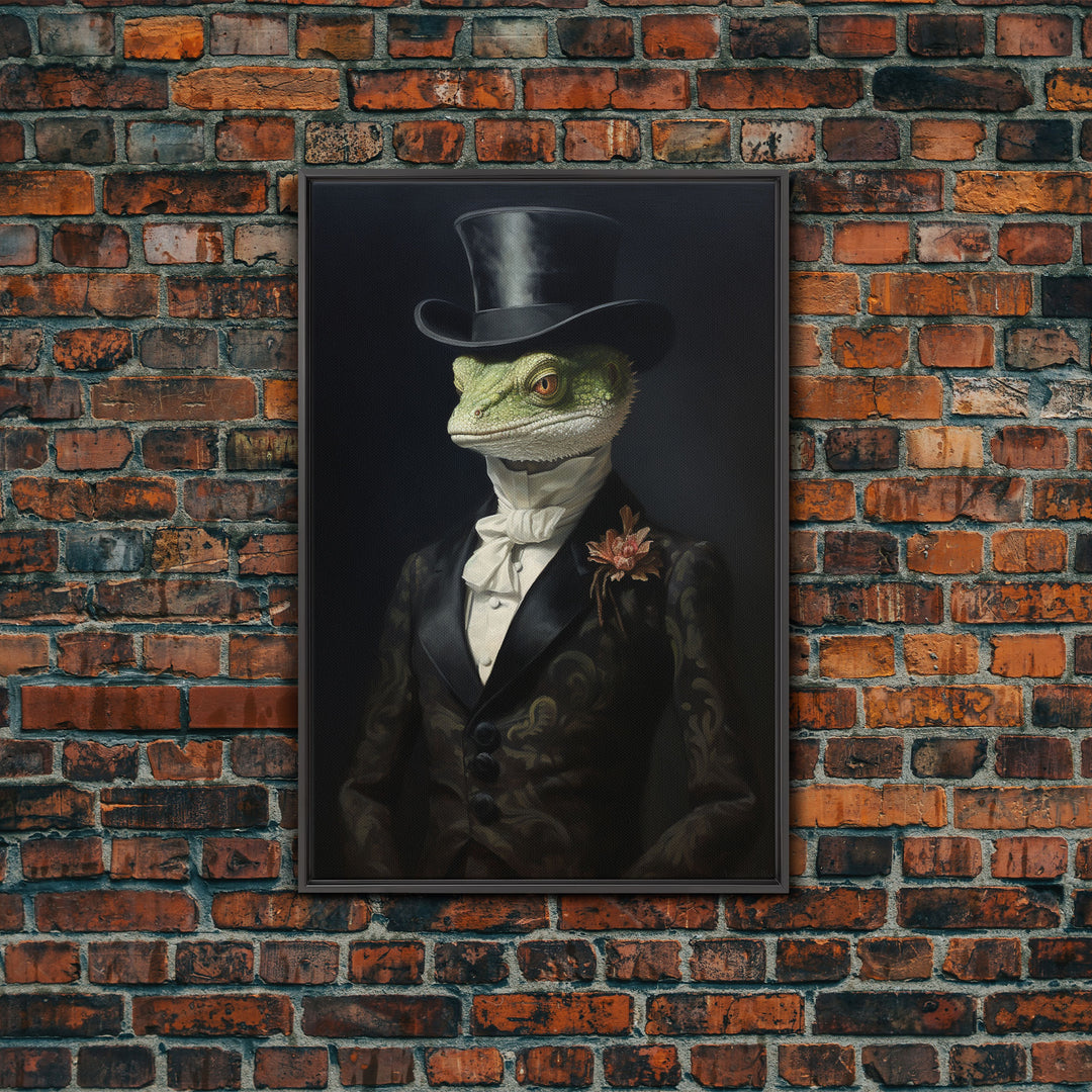 Dark Academia Victorian Gothic Gecko Art, Framed Canvas Print or Canvas, Halloween Art, Spooky Decor, Halloween Decoration, Witch Familiar