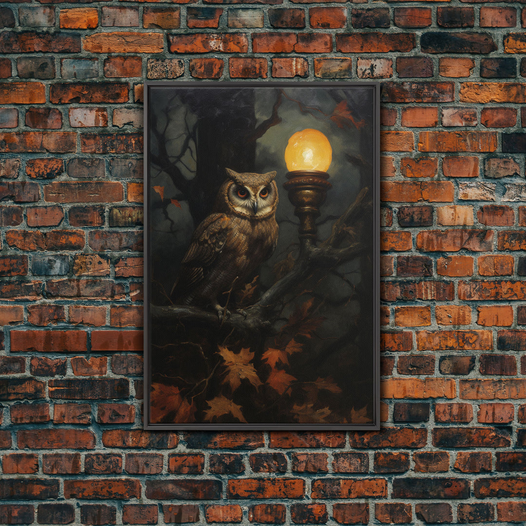 Owl Halloween Decor, Victorian Owl Painting Canvas Print, Dark Arts, Dark Academia, Owl Prints, Animal Prints, Halloween Wall Art