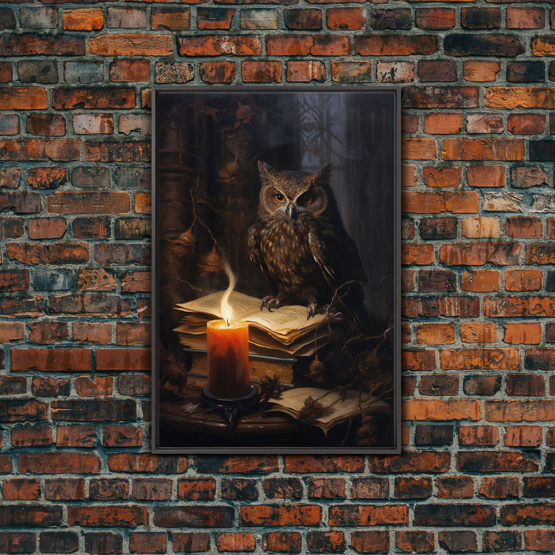 The Witch's Familiar, Framed Canvas Print, Halloween Decor, Halloween Canvas Art, Victorian Owl Oil Painting