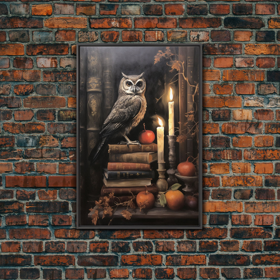 Halloween Owl Print, The Witch's Familiar, Framed Canvas Print, Halloween Decor, Halloween Canvas Art, Victorian Owl Oil Painting