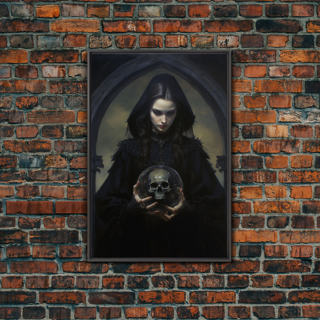 The Fortune Teller, Halloween Canvas Print, Framed Canvas, Unique Wall Art, Goth Art, Dark Academia, Witch Art, Witchcraft