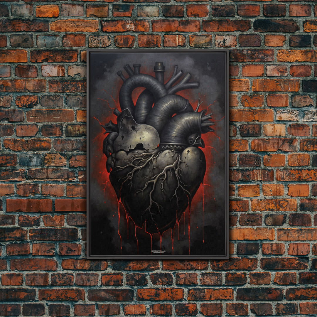 The Dark Heart, Macabre Decor, Halloween Poster Art / Framed Canvas Print, Goth Decor, Goth Art, Black Heart