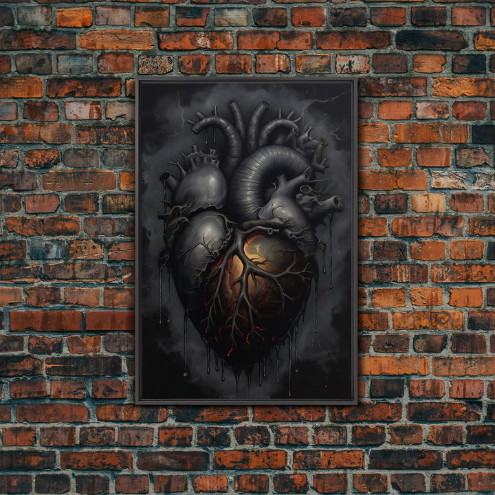 The Dark Heart, Macabre Decor, Halloween Poster Art / Framed Canvas Print, Goth Decor, Goth Art, Black Heart