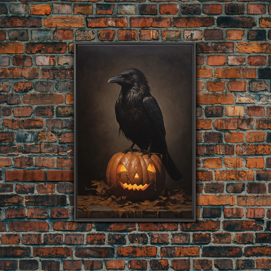 The Raven, Halloween Canvas Print / Framed Canvas, Victorian Gothic Oil Painting Print, Crow Decor, Macabre Horror Prints