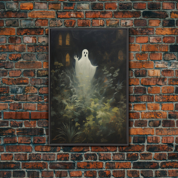 The Waving Ghost In The Garden, Halloween Canvas Print, Framed Canvas Art, Halloween Decor, Dark Academia, Horror Prints, Oil Painting