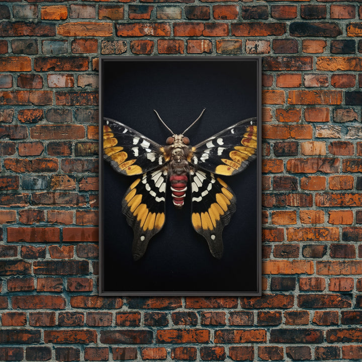 Framed Death Head Moth Canvas Print, Acherontia, Taxidermy Art, Dried Butterfly Print, Bug Wall Art Hanging Decor, Goth Art, Halloween Art