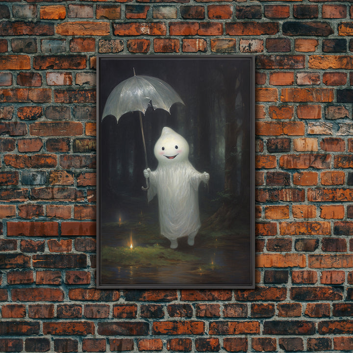 The Playground Ghost, Funny Halloween, Vintage Halloween Canvas, Framed Canvas Print, Cute Wall Art, Ghost On A Swing, Macabre Goth Art