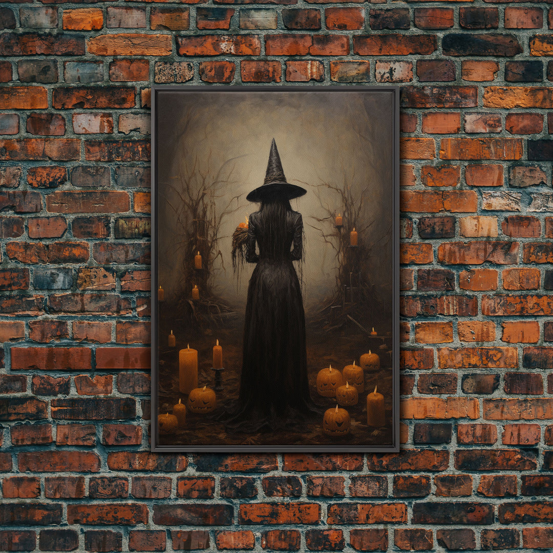 Vintage Halloween Witch Art, Halloween Canvas Printed / Framed Canvas, Witchy Decor, Witchcraft, Dark Academia Macabre Goth Art