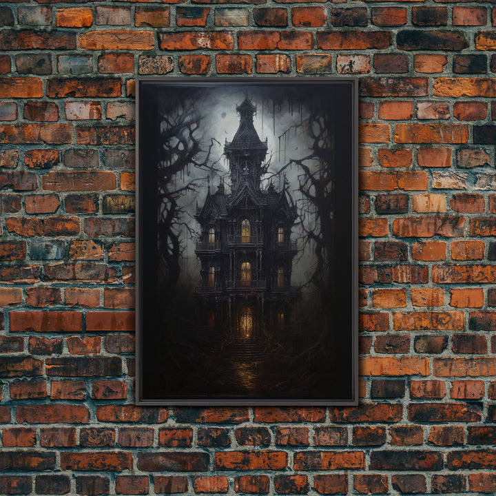 The Haunted House, Framed Canvas Art, Painting Of Haunted Victorian Mansion, Dark Academia, Halloween Decorations, Halloween Art