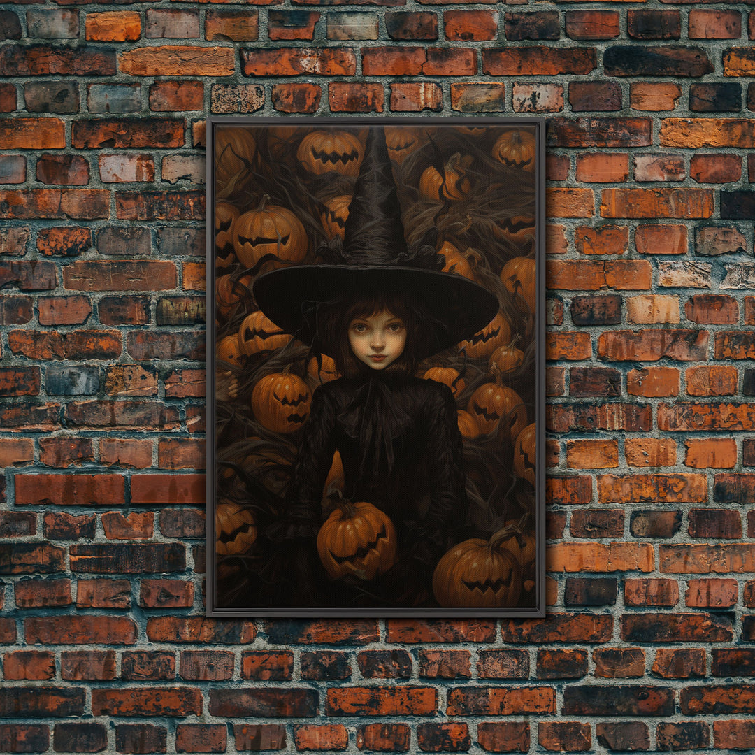 Gothic Witch Art, Framed Halloween Canvas, Canvas Print, Spooky Halloween Wall Art, Halloween Decoration, Witchy Decor Pumpkin Patch Witch