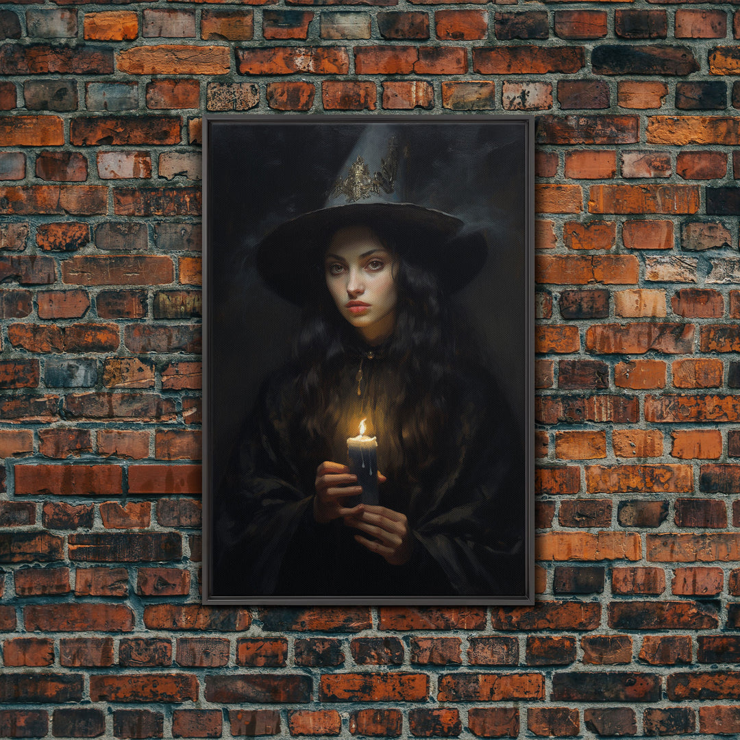 The Witch And The Candle, Gothic Victorian Art, Framed Canvas Print, Halloween Canvas, Halloween Decoration, Dark Academia Gothic Art