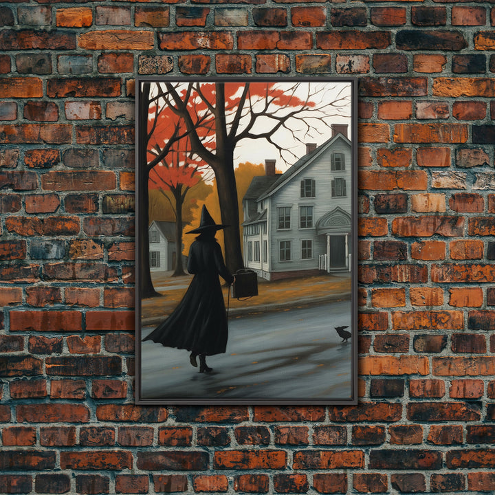 Halloween Abstract Art, Framed Canvas Print, Witch On The Streets of Salem, Halloween Decor- Witchcraft Art