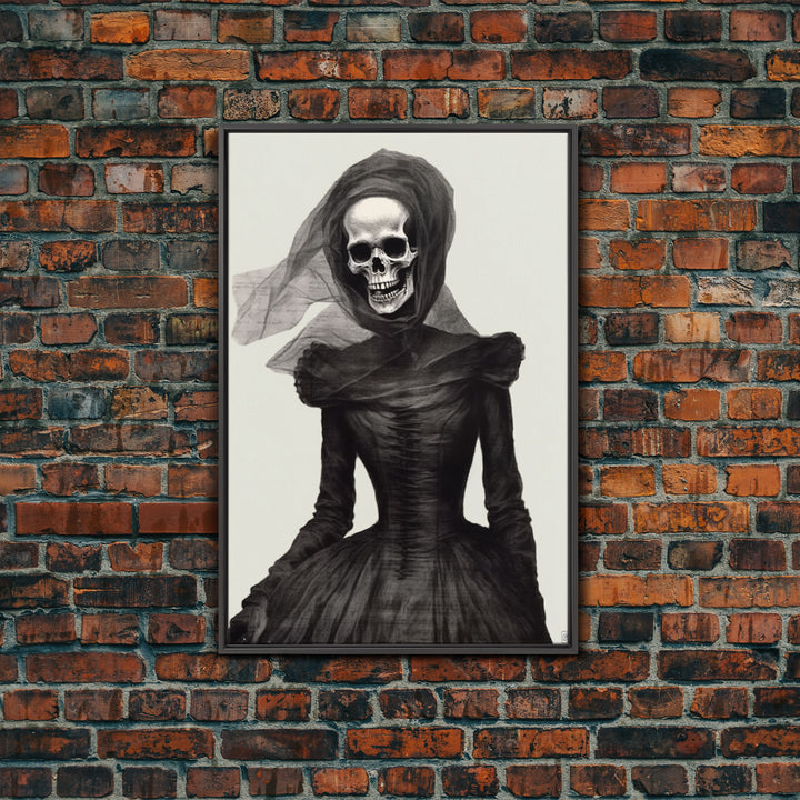 The Widow, Macabre Skeleton Painting, Halloween Canvas Print, Framed Canvas Wall Art, Horror Prints,  Dark Arts Skeleton Painting