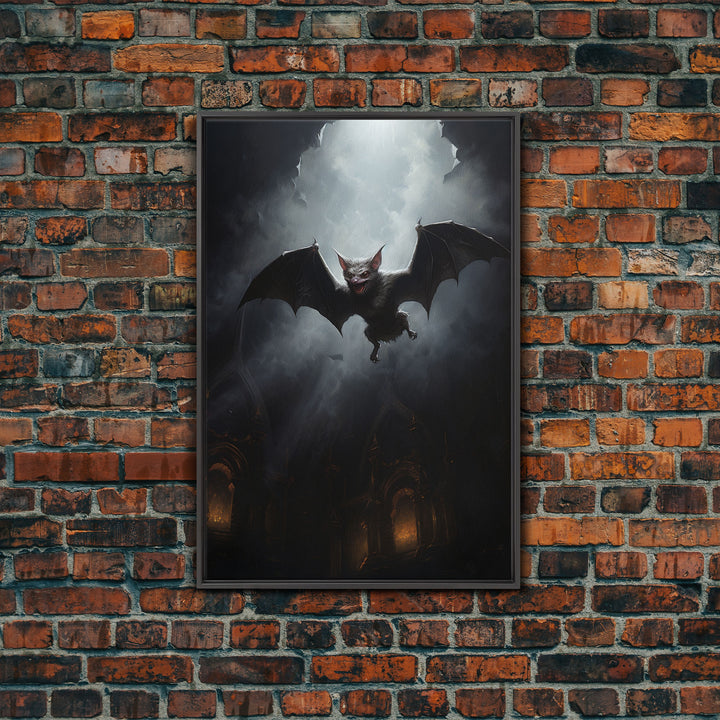 Vampire Bat In The Night, Art Canvas Print, Dark Academia, Halloween Bat Print, Halloween Decor, Monster Print, Macabre Art