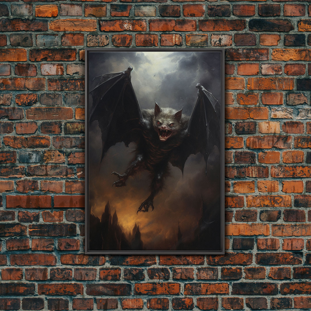 Vampire Bat In The Night, Art Canvas Print, Dark Academia, Halloween Bat Print, Halloween Decor, Monster Print, Macabre Art