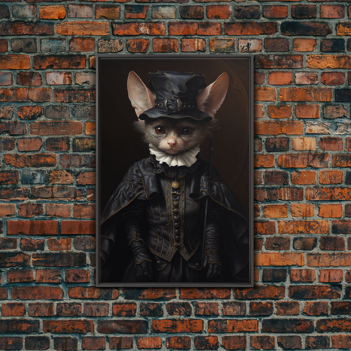 Cute Vampire Bat Painting, Vintage Canvas, Art Canvas Print, Dark Academia, Dracula, Halloween Decor, Goth Art, Victorian Bat Portrait