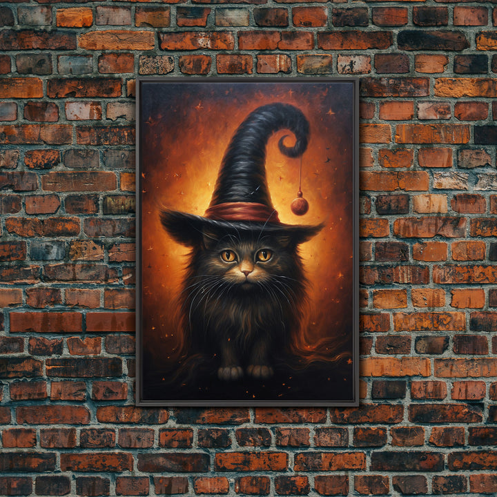 Cute Witch's Familiar Cat Halloween Art, Cat Witch, Cat Painting, Cute Cat Print, Halloween Decor