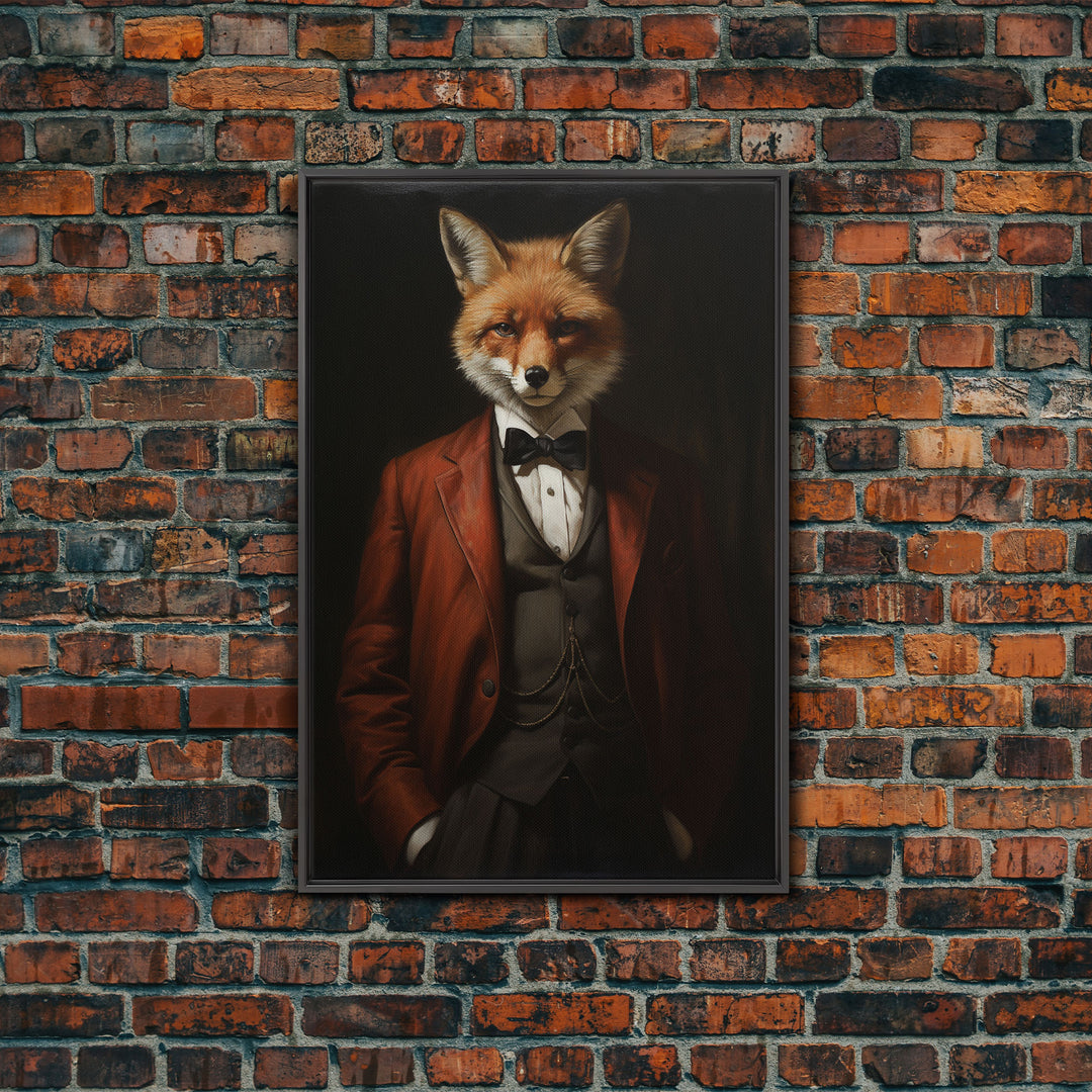 The Victorian Business Fox, Framed Canvas or Canvas Print, Halloween Decor, Dark Academia, Funny Halloween Decorations