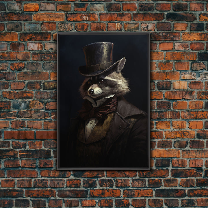 Funny Raccoon Art, Framed Canvas Print Or Poster, Funny Halloween Art, Victorian Raccoon Oil Painting Portrait, Victorian Business Raccoon