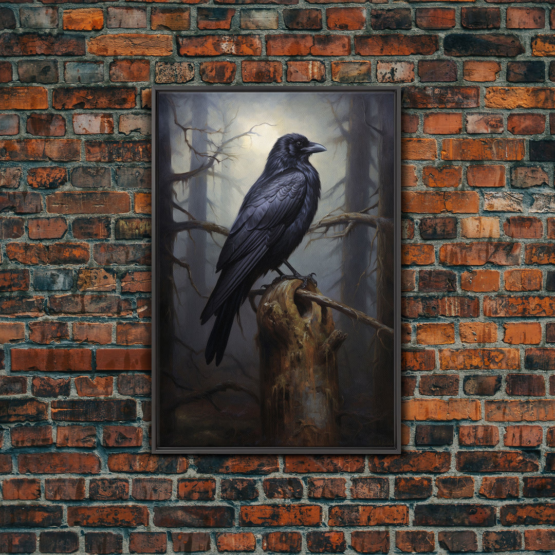 The Raven, Cool Halloween Art, Framed Canvas Print, Dark Wall Art, Dark Academia, Goth Art, Hallowen Wall Decoration