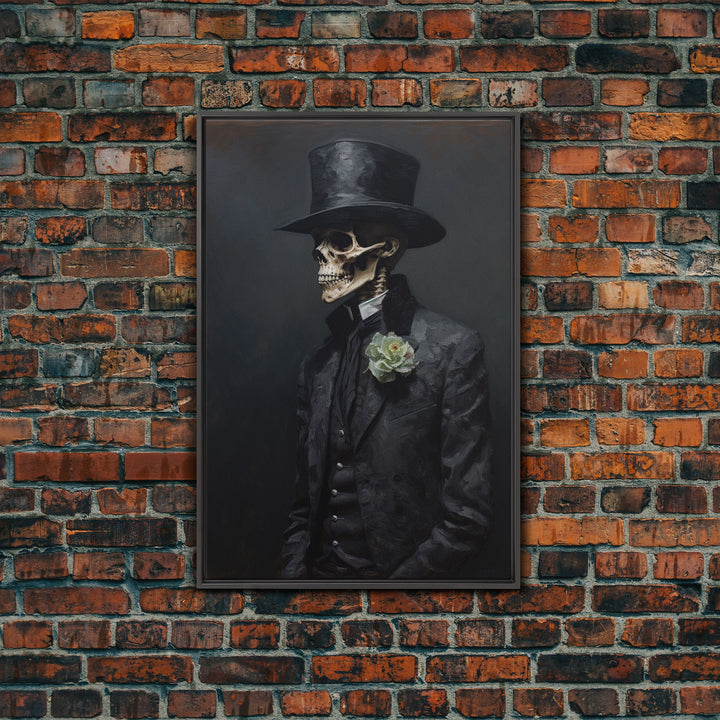 The Dapper Gentleman Skeleton, Spooky Halloween Wall Art, Canvas Print, Framed Halloween Canvas Print, Dark Academia, Goth Art