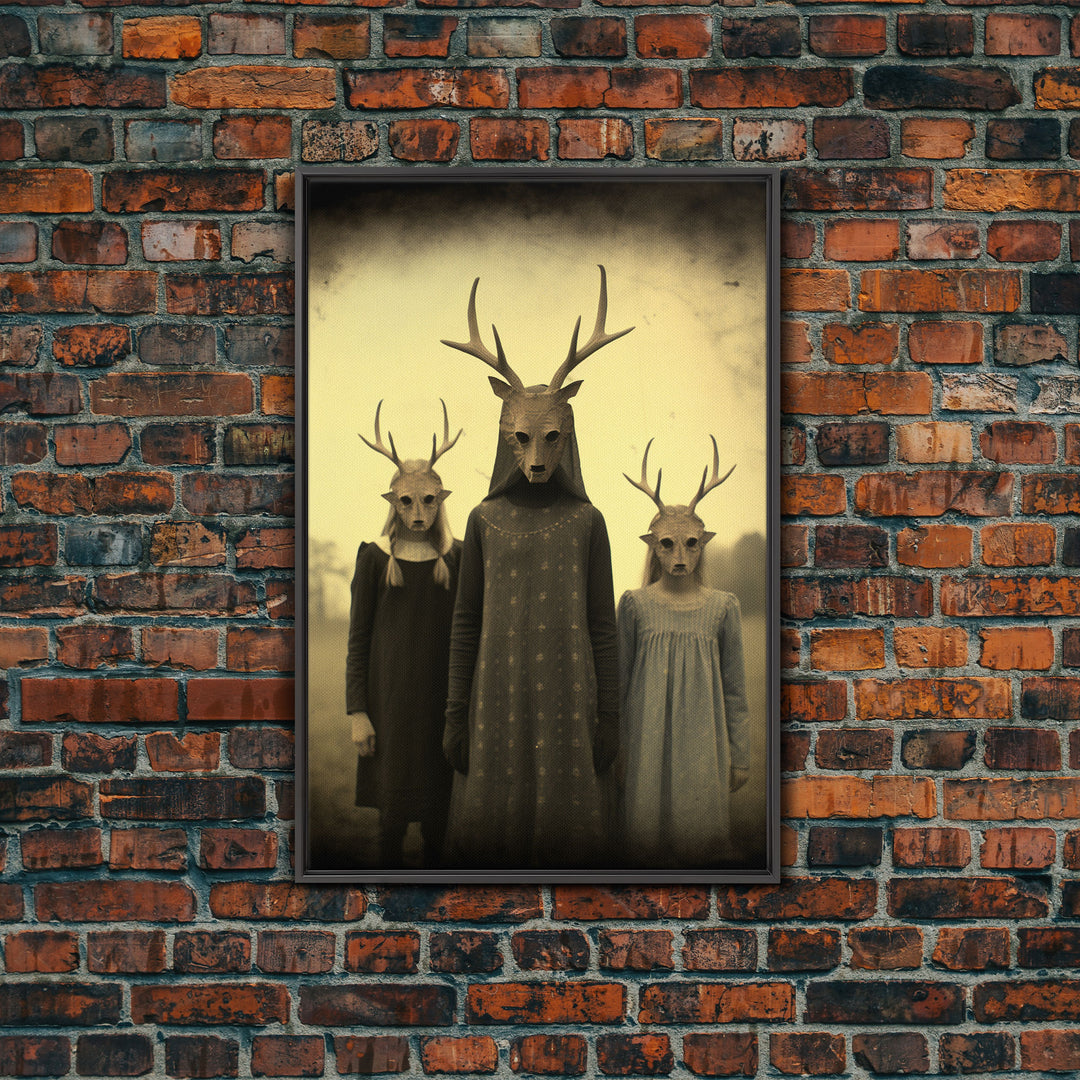 The Cult Of The Deer, Creepy Halloween Wall Art, Framed Canvas Print, Occult Art, Dark Academia, Creepy Photography