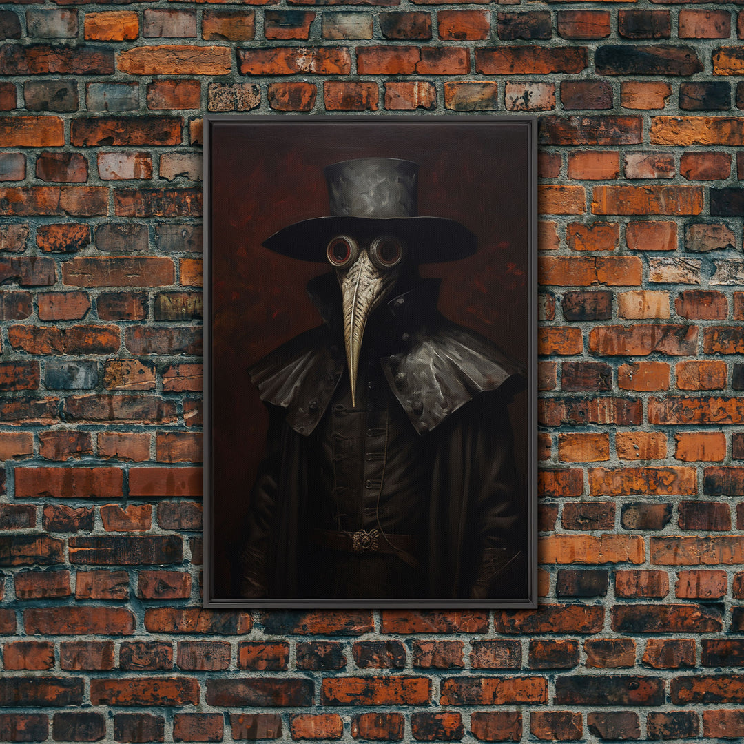 Gothic Victorian Plague Doctor Portrait, Dark Academia, Gothic Art, Framed Canvas Print, Wall Art, Halloween Decoration