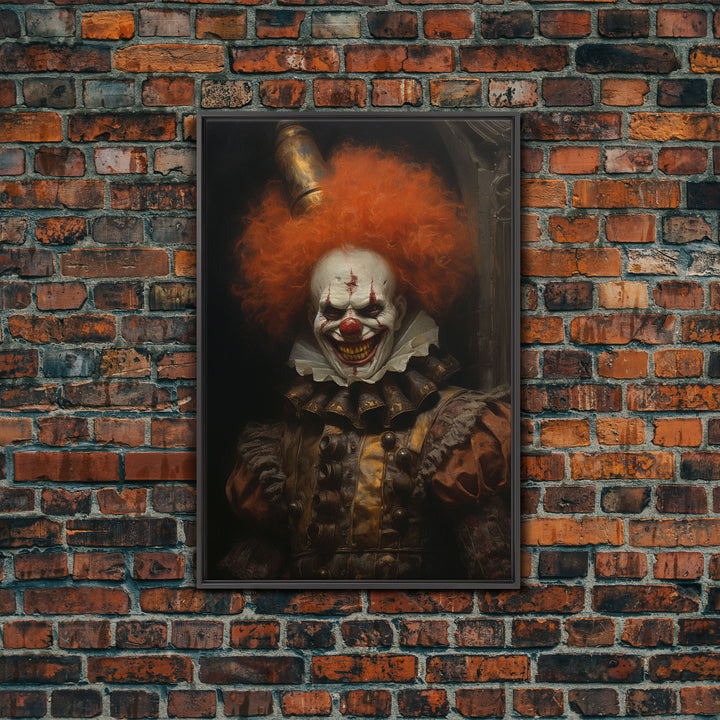 Scary Victorian Clown, Coulrophobia, Framed Canvas Print, Victorian Gothic Halloween Art, Oddities and Curiosities, Halloween Decoration