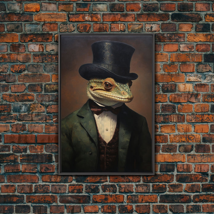 Dark Academia Victorian Gecko Art, Framed Canvas Print or Canvas, Halloween Art, Spooky Decor, Halloween Decoration