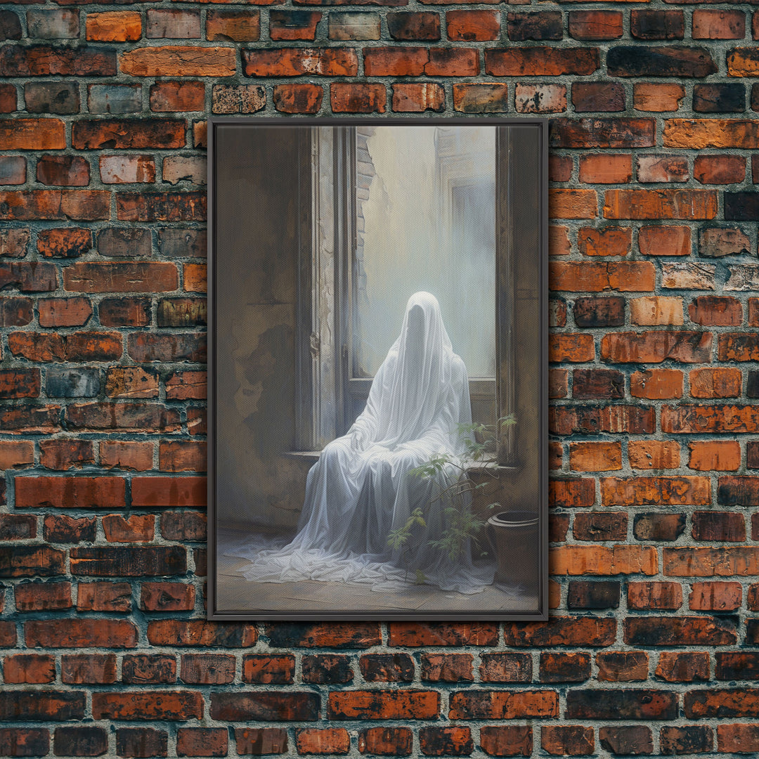 The Haunting, Ghost In The Window, Halloween Decor, Framed Canvas Print