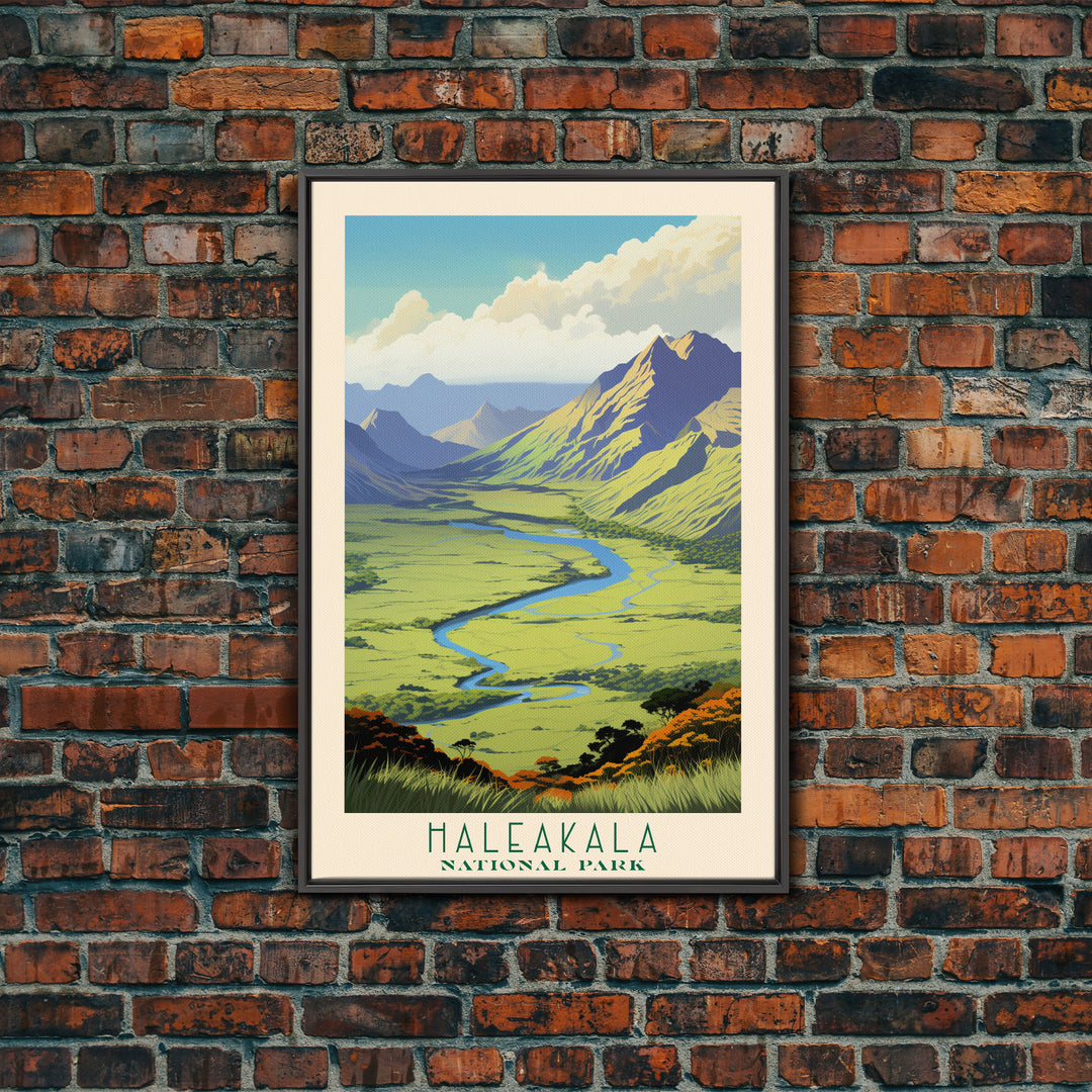 Haleakalā National Park Travel Poster Art, Canvas Print Wall Art, Maui Hawaii Travel Art, Midcentury Modern Travel Decor, Wall Art