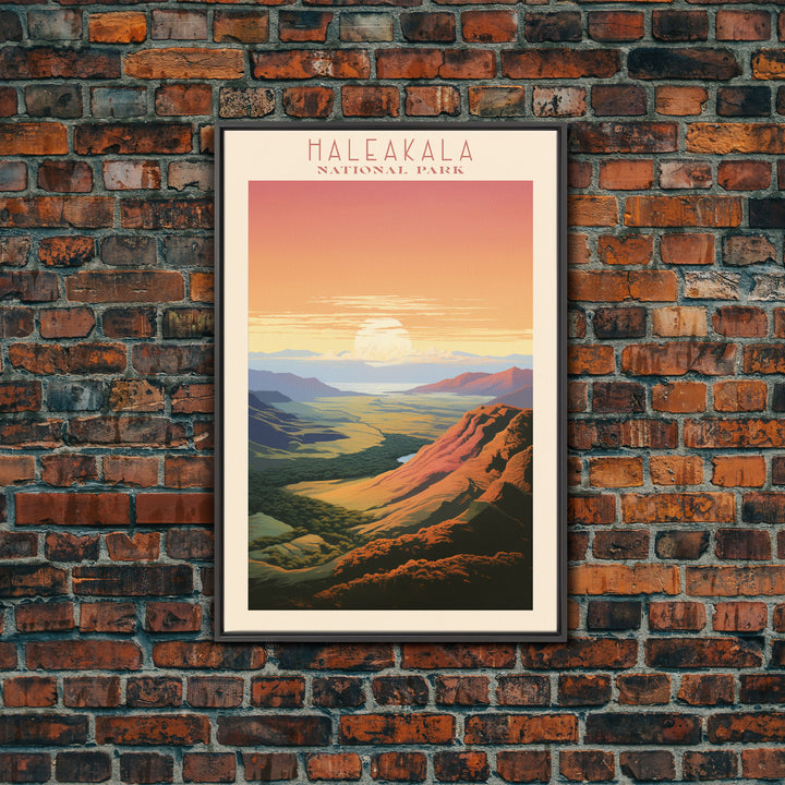 Haleakalā National Park Travel Poster Art, Canvas Print Wall Art, Maui Hawaii Travel Art, Midcentury Modern Travel Decor, Wall Art