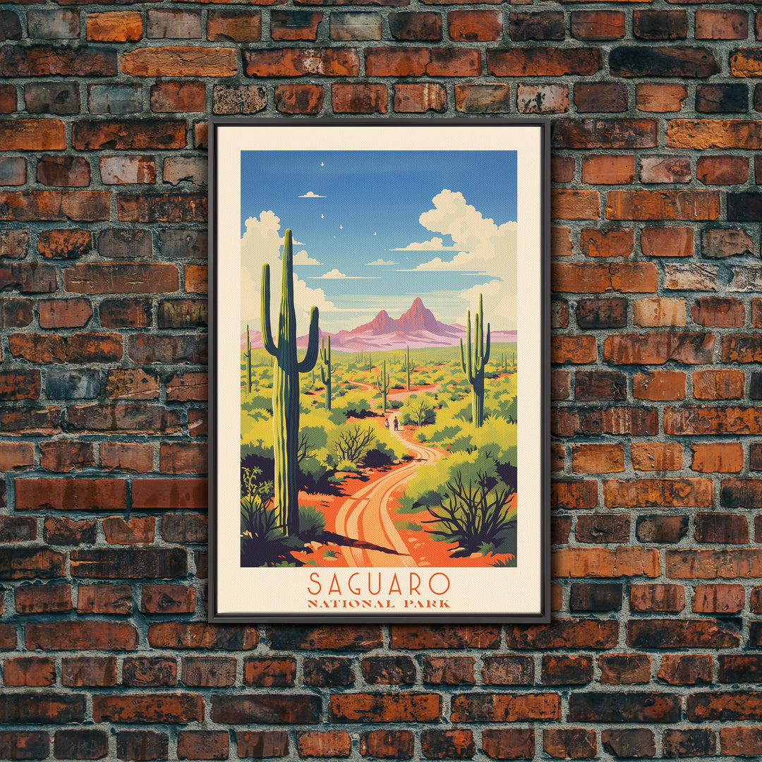 Saguaro National Park, Arizona Travel Art, National Park Print, Minimalist Travel Art, Midcentury Modern Retro Style Landscape