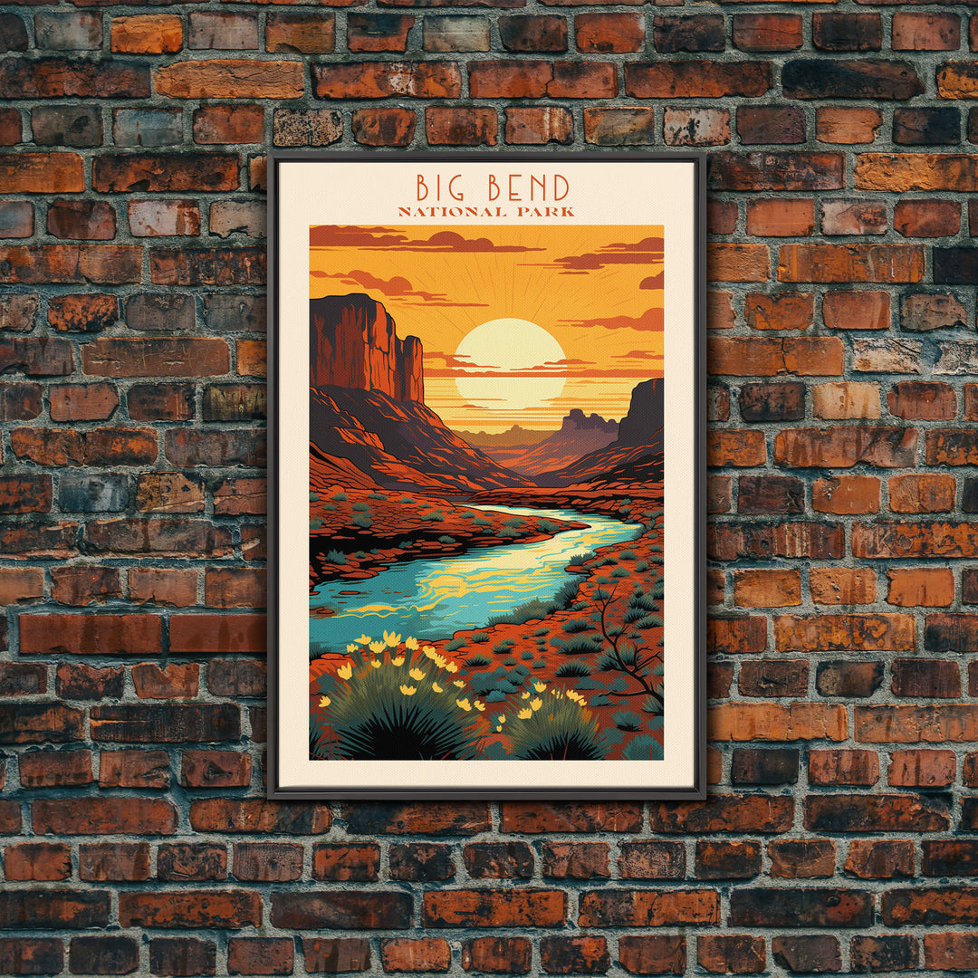 Big Bend National Park, Framed Wall Art Canvas Print, Travel Poster, Texas Travel Art, Roadtrip Decor, Cool Art, Retro State Park Art