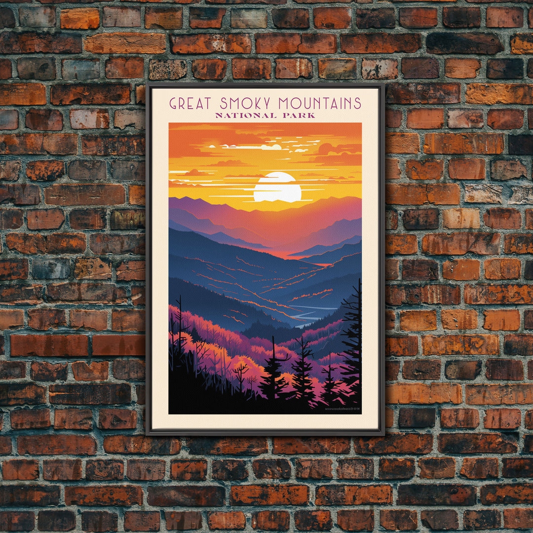 Great Smoky Mountains National Park Travel Poster Art, Canvas Print Wall Art, Tennesee Travel Art, Midcentury Modern Travel Decor, Wall Art