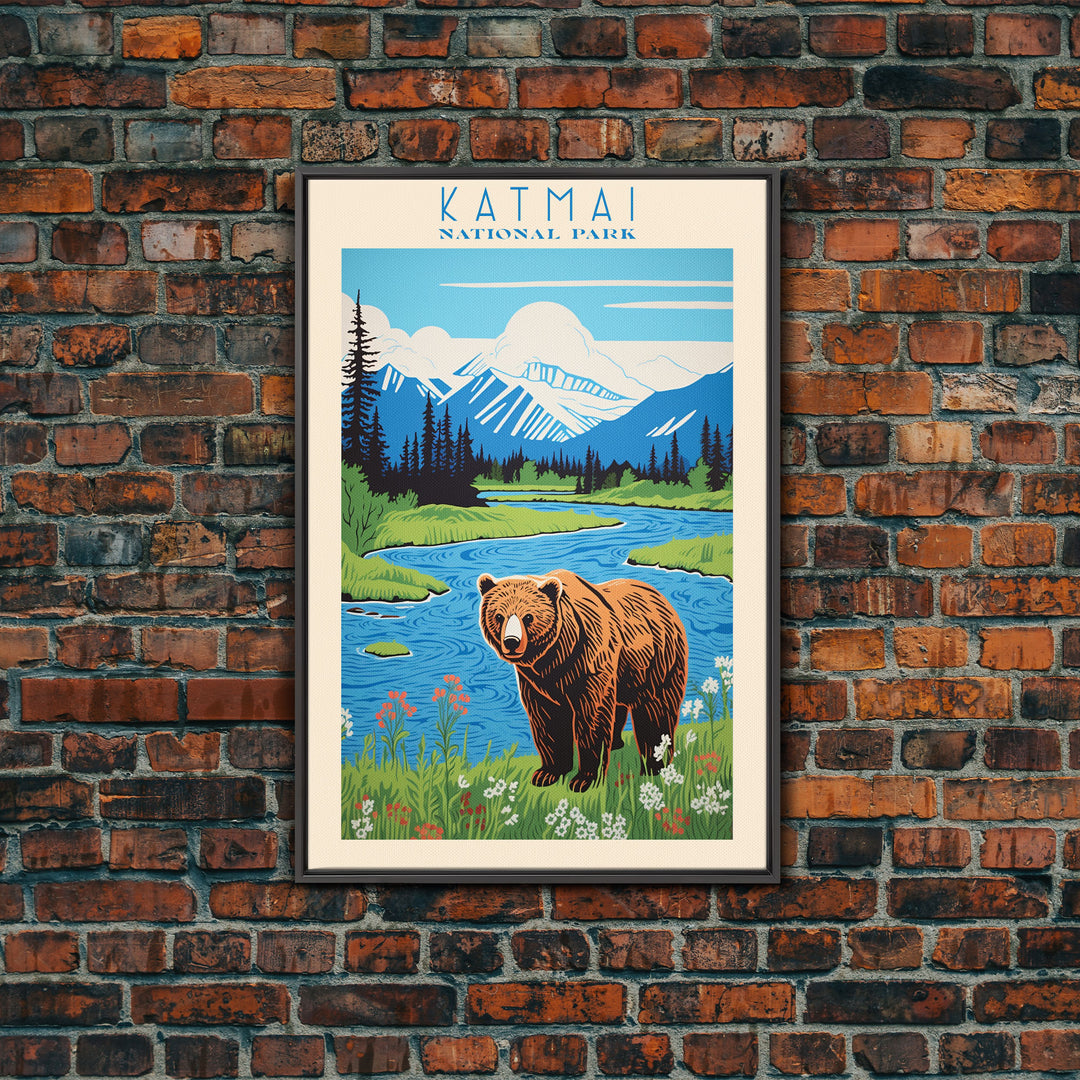 Katmai National Park, Alaska Travel Art, National Park Print, Minimalist Travel Art, Midcentury Modern Retro Style Landscape